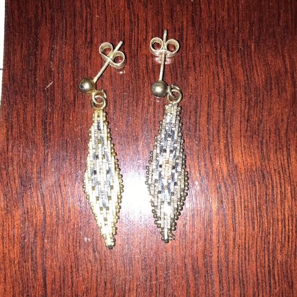 Woven Patterned Gold Tone Earrings - Picture 2 of 7